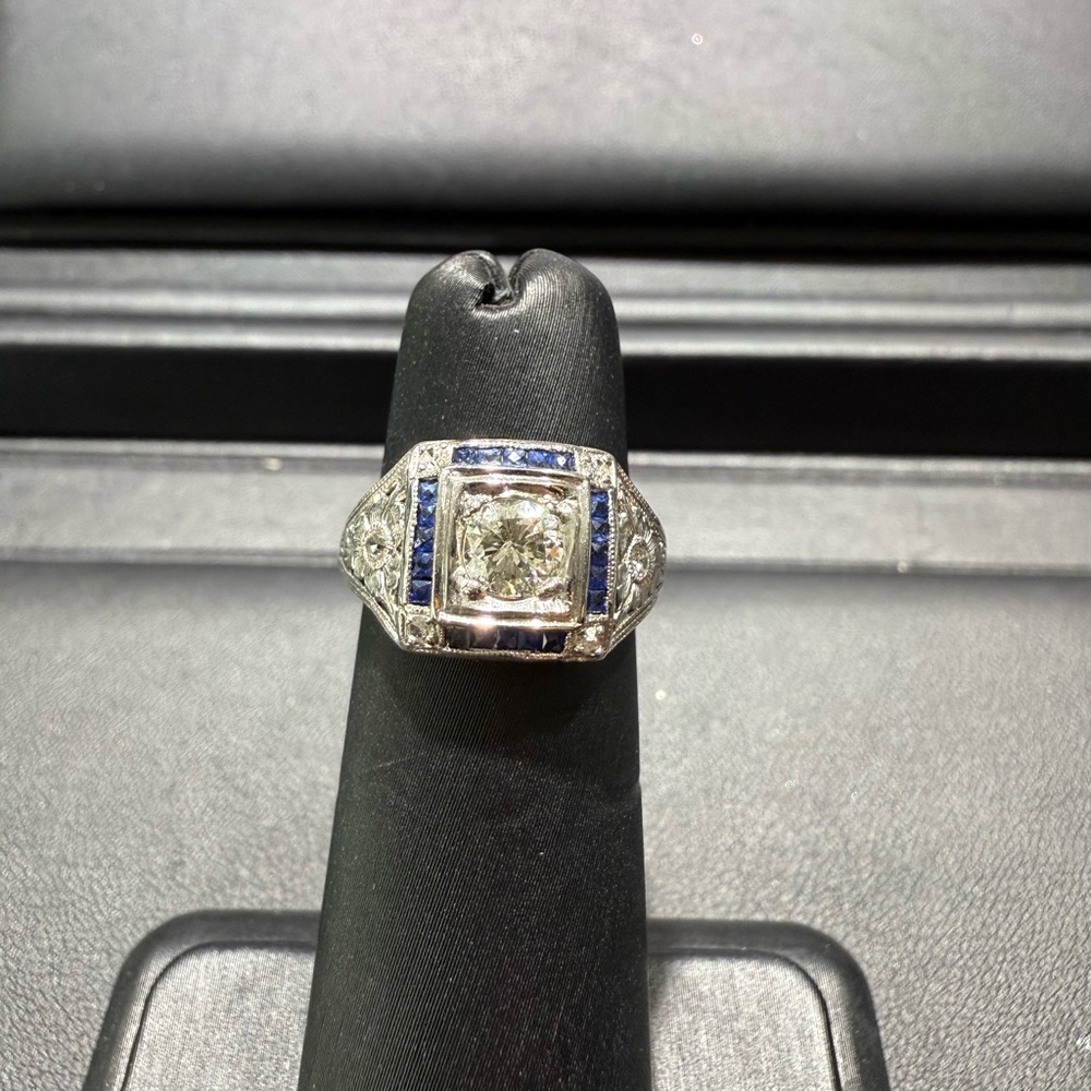 Vintage Platinum diamond and sapphire ring.